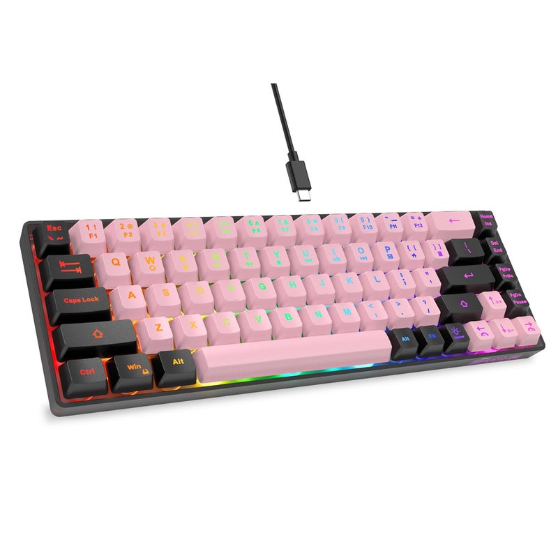 GEODMAER 65% Wired Gaming Keyboard, LED Backlit, Ultra-Compact Anti-Ghosting No-Conflict 68 Keys Membrane Gaming Wired Keyboard for PC Laptop Windows Gamer(Pink-Black) - Image 1