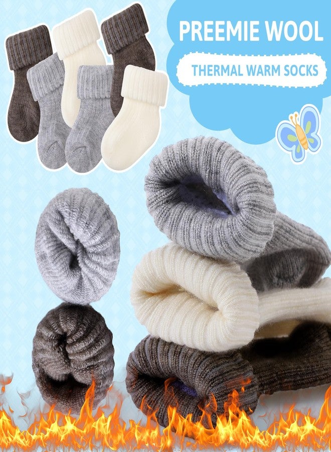 JenPen 6 Pairs Wool Preemie Socks Premature Turn Cuff Wool Socks for Preemie Boys Girls Hospital Nicu Baby Shower (Mixed Color) - Image 3