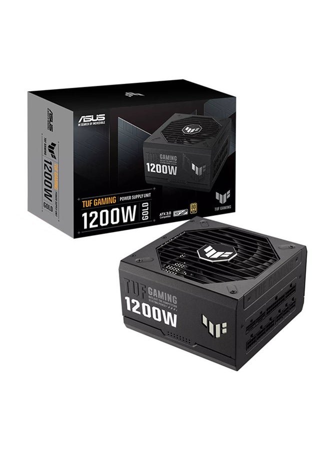 أسوس TUF Gaming 1200 وات مزود طاقة معياري بالكامل، شهادة 80 Plus Gold، ATX12V، تصميم مروحة محورية مقاس 135 مم، طلاء PCB واقٍ، متوافق مع ATX 3.0، أسود | 90YE00S0-B0NA00 أسود - Image 1