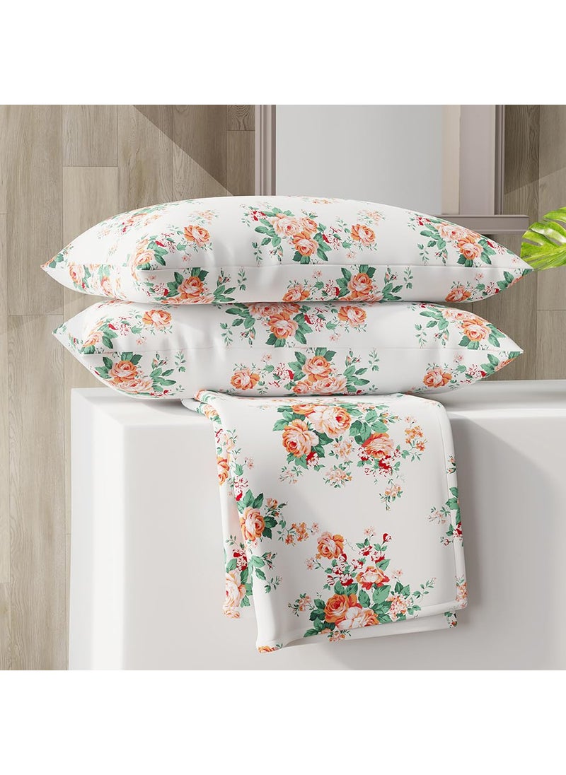 Layers Zen Cotton Blend Double Bedsheet Set Oeko Tex Certified 1 Double Cotton Bedsheet 2 Pillow Covers Breathable AntiWrinkle 225 CVC Floral Print Orange 