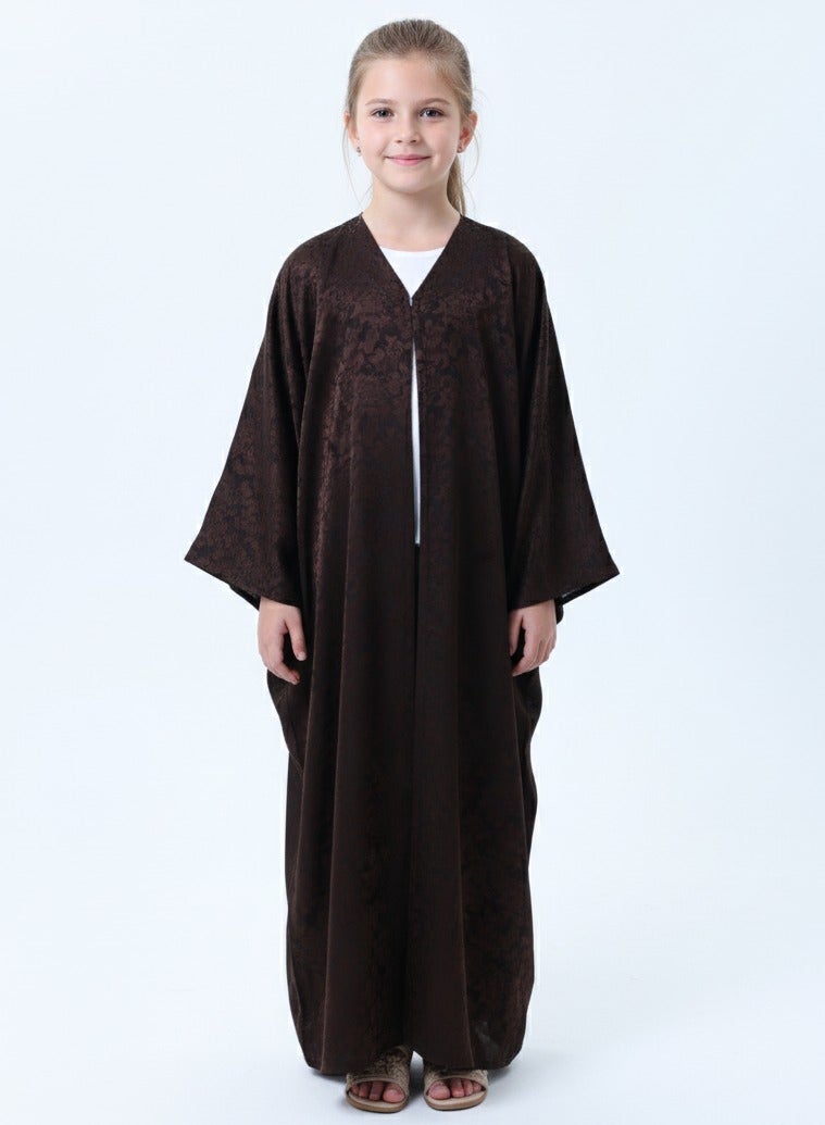 MSquare Fashion Kids Abaya I Durable I Lightweight I Satin I With Headscarf I Brown - Image 1