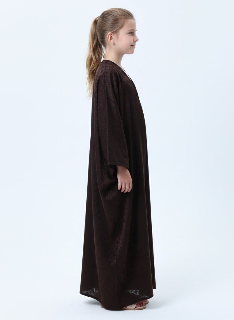MSquare Fashion Kids Abaya I Durable I Lightweight I Satin I With Headscarf I Brown - Image 2