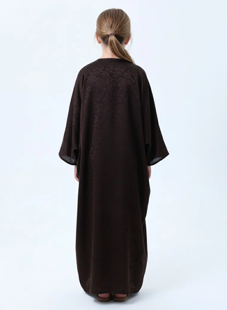 MSquare Fashion Kids Abaya I Durable I Lightweight I Satin I With Headscarf I Brown