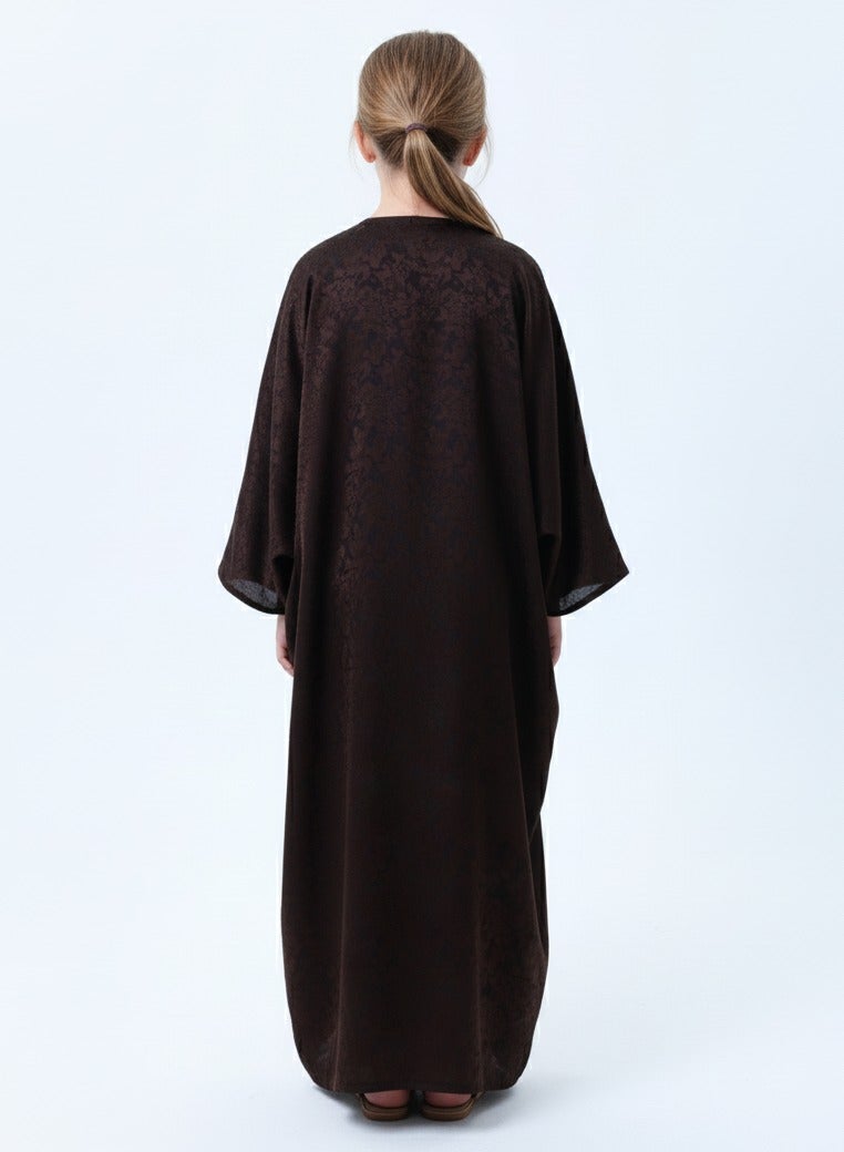 MSquare Fashion Kids Abaya I Durable I Lightweight I Satin I With Headscarf I Brown - Image 3