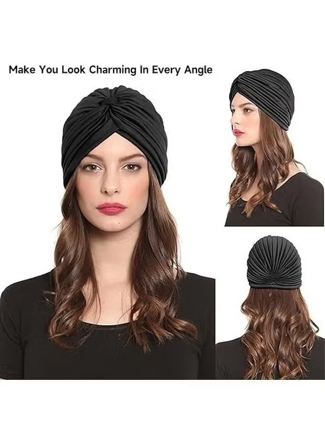 3 Pieces Turbans for Women Soft Turban Head Wrap Pleated Beanie Cap - Image 2
