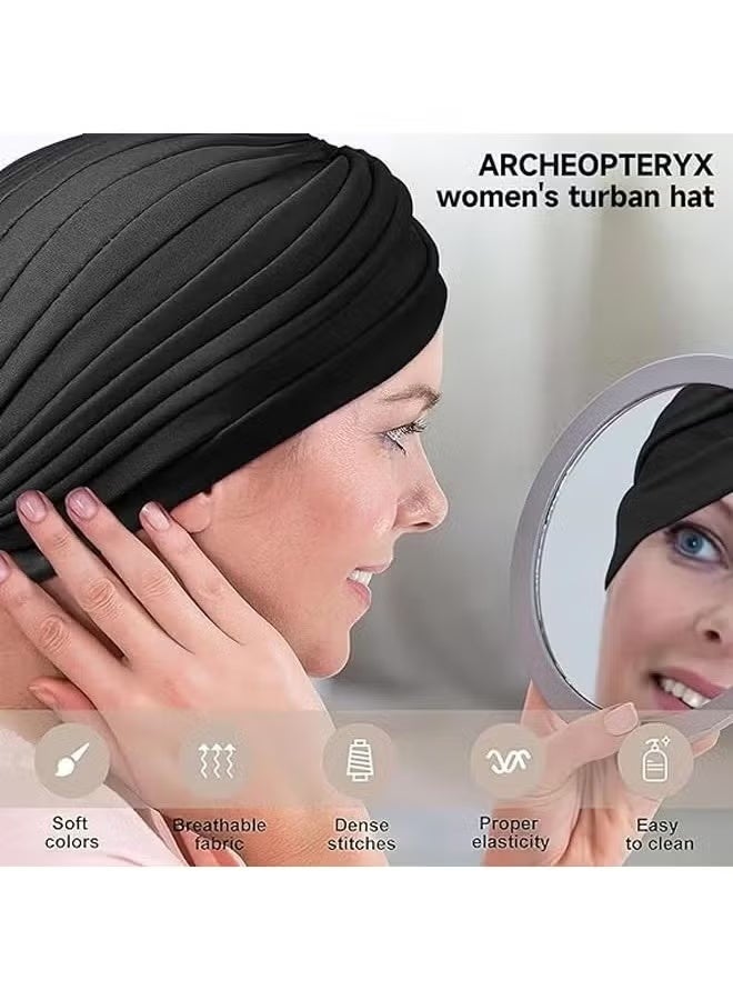 3 Pieces Turbans for Women Soft Turban Head Wrap Pleated Beanie Cap - Image 5