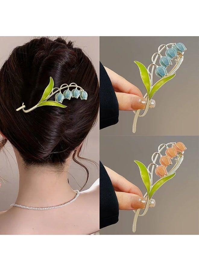 مشبك شعر معدني ازرق تصميم زهرة - Image 2