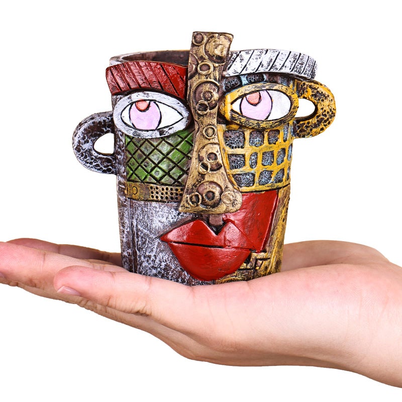 oliruim Mini Face Planters Pots Head, Abstract Colorful Graffiti Cute Mini Pots for Plants with Drainage, Ideal for Indoor Outdoor Unique Planters for Plants (Old Color) - Image 1