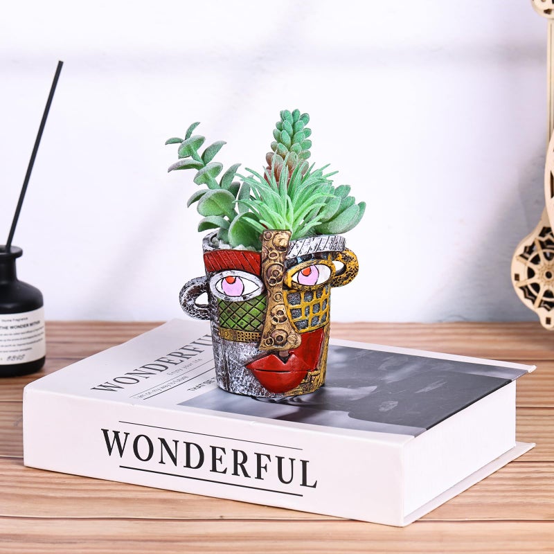 oliruim Mini Face Planters Pots Head, Abstract Colorful Graffiti Cute Mini Pots for Plants with Drainage, Ideal for Indoor Outdoor Unique Planters for Plants (Old Color) - Image 4