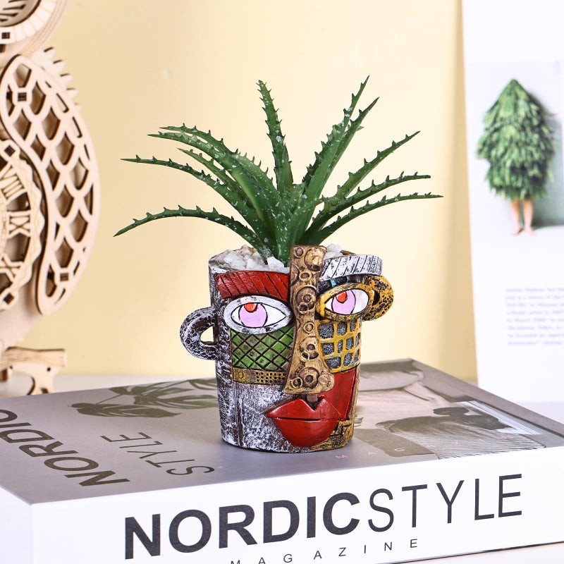 oliruim Mini Face Planters Pots Head, Abstract Colorful Graffiti Cute Mini Pots for Plants with Drainage, Ideal for Indoor Outdoor Unique Planters for Plants (Old Color) - Image 2