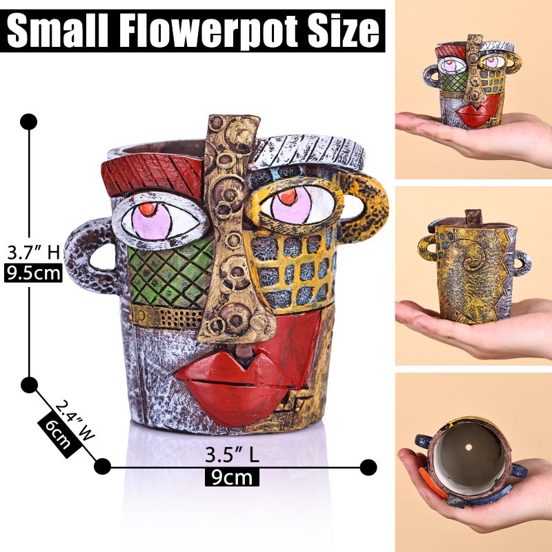 oliruim Mini Face Planters Pots Head, Abstract Colorful Graffiti Cute Mini Pots for Plants with Drainage, Ideal for Indoor Outdoor Unique Planters for Plants (Old Color) - Image 5