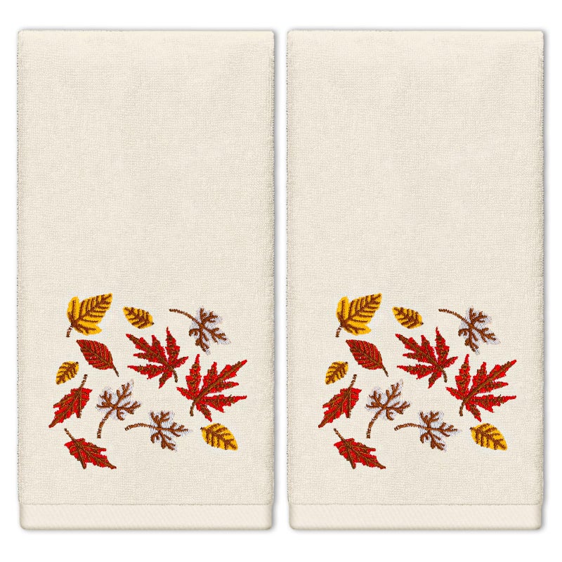 Whaline Fall Maple Leaf Hand Towels Autumn Thanksgiving Cotton Embroidered Bathroom Towel Absorbent Bath Towel for Hand Drying Cleaning Cooking 295 x 137 Inch 2Pcs - Image 2