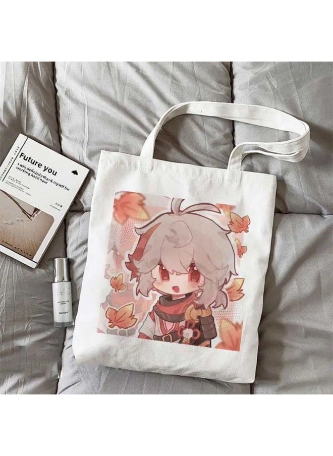 Generic - Original God Maple Leaf Surrounding Q Canvas Bag Cartoon Cute Student Schoolbag Secondary Diy High Color Value Shoulder Handbag-Specifications:Standard-Color:1ordinary Model-durable*/*no Zipper** - Image 1
