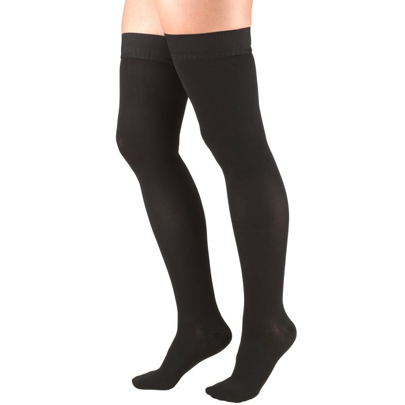 Truform 3040 mmHg Compression Stockings for Men and Women Thigh High Length DotTop Closed Toe Black Small
