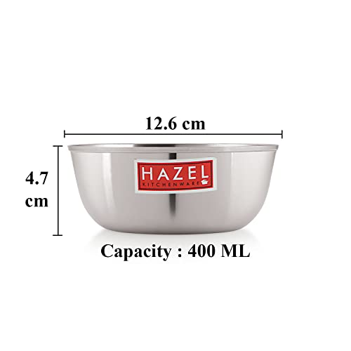 HAZEL Stainless Steel Bowl 400 ML | Serving Bowl for Snacks, Soup, Salad, Ramen | Kitchen Steel Katora for Daily Use | Steel Vati - Image 3