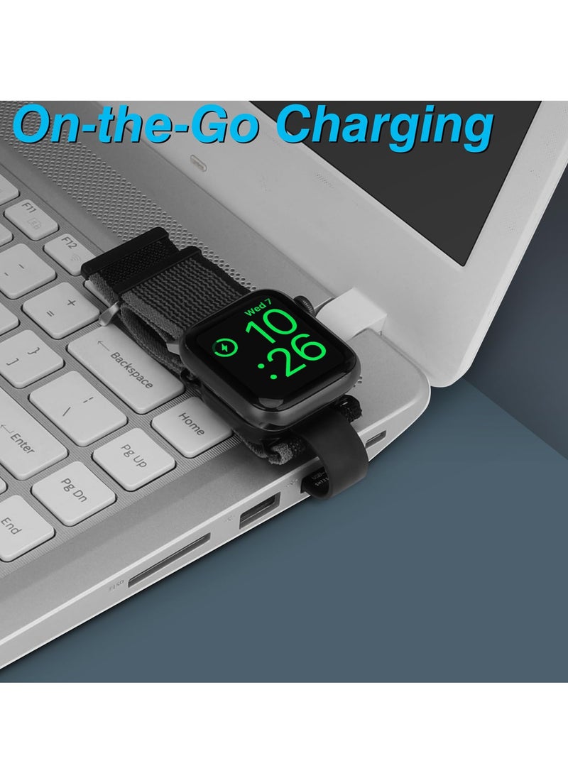 Wireless Rechargeable Nylon Band for Apple Watch Series 8/7/6/5/4/3/2/1/SE, Adjustable Length, USB-A Charging, Fast Charging, Waterproof, Stretchy, On-the-Go Charging
