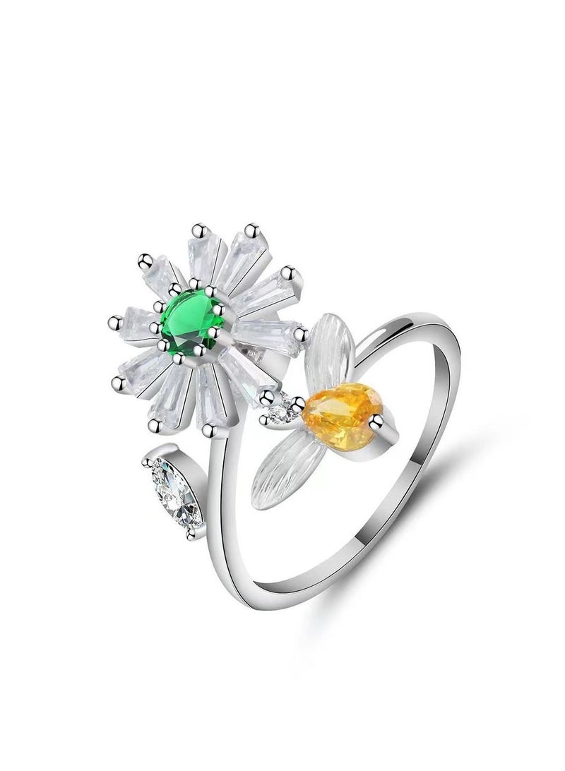 Versatile and rotatable silver plated zircon ring