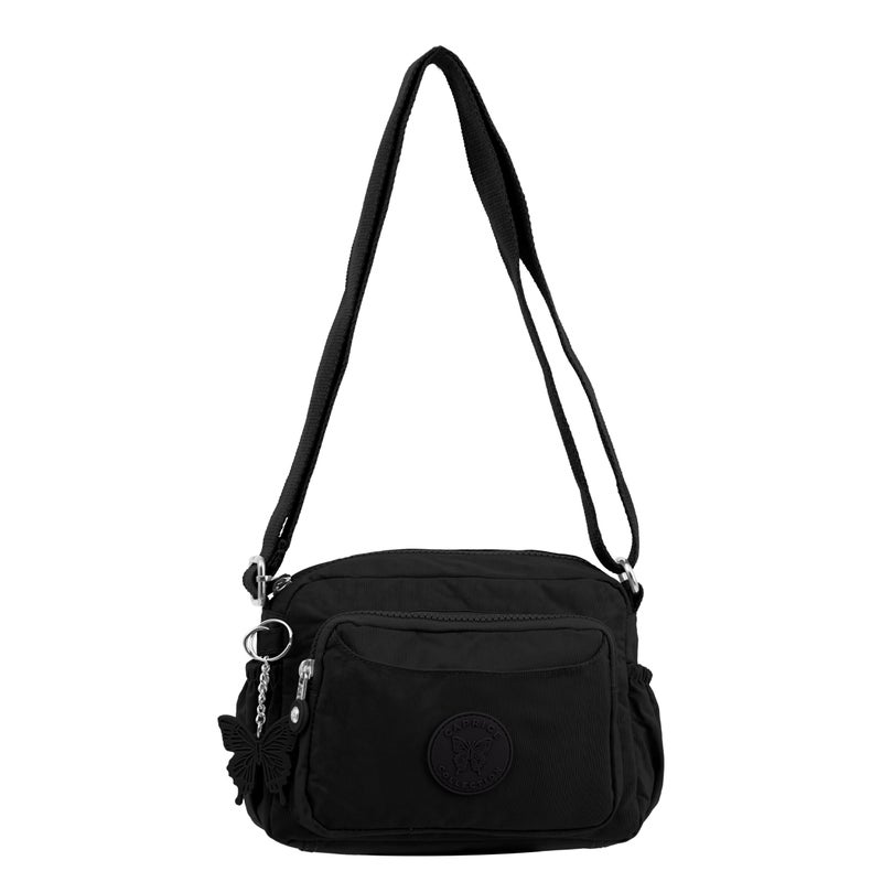 CAPRICE COLLECTION Unisex Small Crossbody Bag – Black, Compact, Water-Resistant Nylon, 3L - Image 1