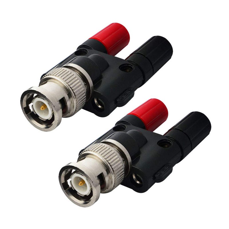 onelinkmore BNC Male Plug to 2X 4mm Dual Banana Female Jack Socket Binding Post RF Coax Coaxial Splitter Connector BNC Banana Adapter for HF Radio Antennas Oscilloscope DVM Pack of 2 - Image 1
