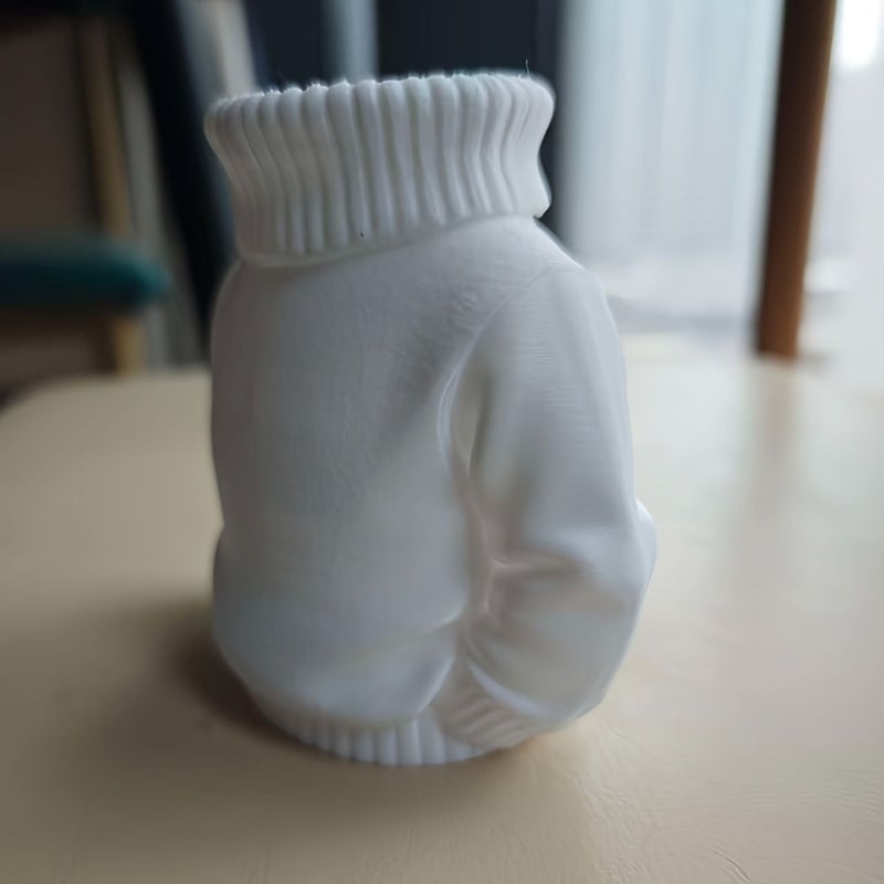 White 3D Printed Turtleneck Sweater Pen Holder for Desk Organization - Image 5