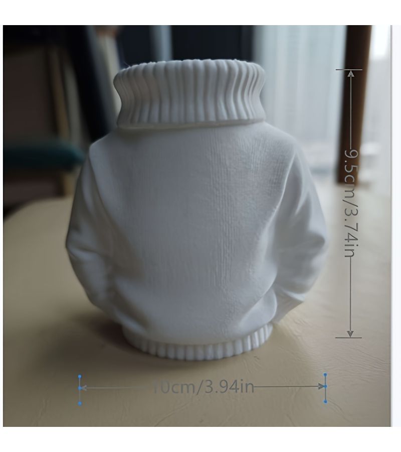 White 3D Printed Turtleneck Sweater Pen Holder for Desk Organization - Image 3