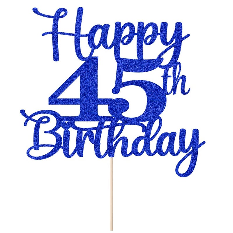 Kaoenla Happy 45th Birthday Cake Topper Hello 45 Cheers to 45 Years 45th Anniversary /45 years old birthday Party Decoration (45th  blue) - Image 2