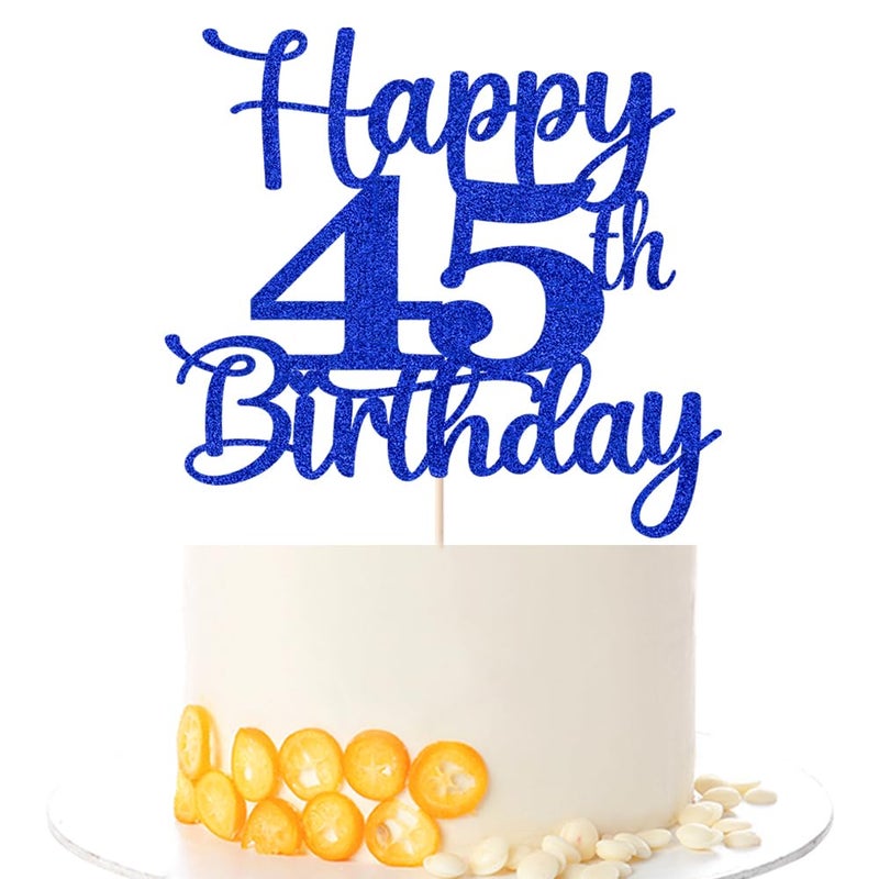 Kaoenla Happy 45th Birthday Cake Topper Hello 45 Cheers to 45 Years 45th Anniversary /45 years old birthday Party Decoration (45th  blue) - Image 1
