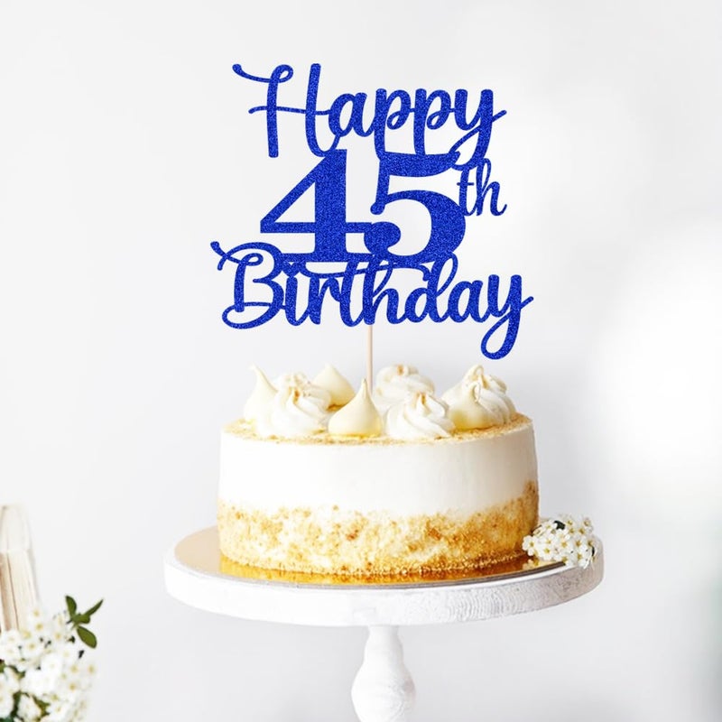 Kaoenla Happy 45th Birthday Cake Topper Hello 45 Cheers to 45 Years 45th Anniversary /45 years old birthday Party Decoration (45th  blue) - Image 5