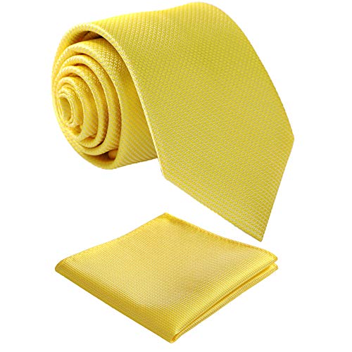 fortunatever Lemon Yellow Ties For Men,Mens Solid Neckties With Pocket Square+Gift Box,58"×3.35" - Image 1