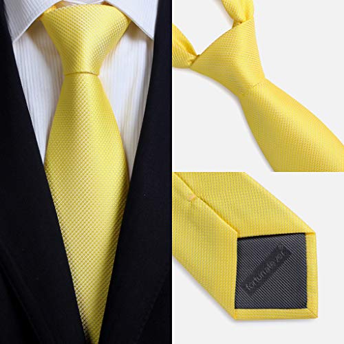 fortunatever Lemon Yellow Ties For Men,Mens Solid Neckties With Pocket Square+Gift Box,58"×3.35" - Image 3