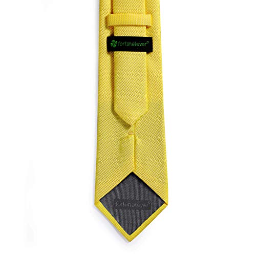 fortunatever Lemon Yellow Ties For Men,Mens Solid Neckties With Pocket Square+Gift Box,58"×3.35" - Image 2