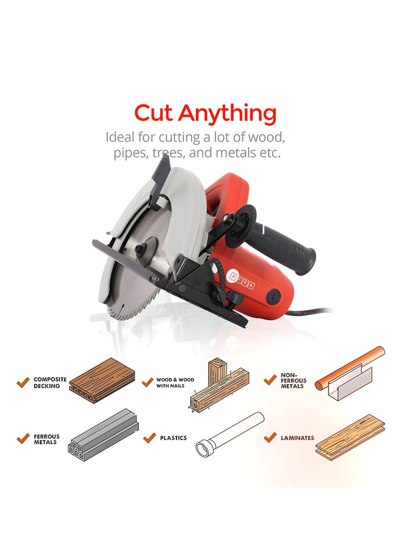 AFRA AFRA Electric Circular Saw, 185MM, 1100W, 5600r/Min No-Load Speed, 185mm Blade Diameter, Lightweight Model, Adjustable Bevel & Cutting Angle Around 0-45°, AFT-11-185CSRD, 1-Year Warranty.  - Image 5