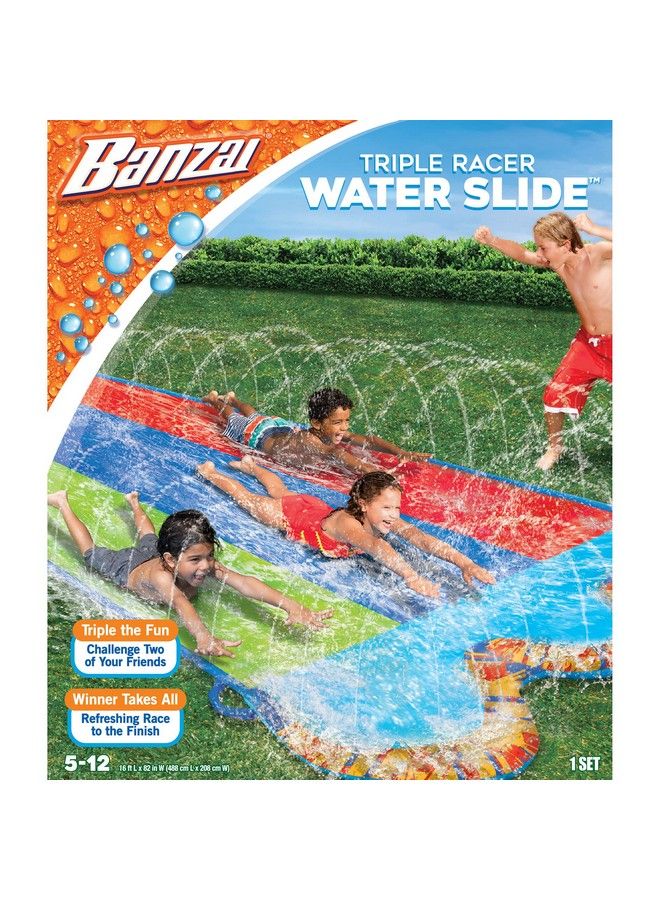 Banzai Triple Racer Water Slide Length: 16 Ft Width: 82 In Inflatable Outdoor Backyard Water Slide Splash Toy - Image 3