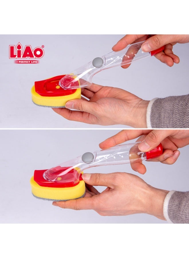 Liao لياو OCN-D130086 مجموعة أدوات تنظيف الصحون مع موزع صابون - أداة تنظيف مطبخ صفراء مع خزان صابون مدمج، مقبض مريح، شعيرات متينة لغسل الصحون، الأواني، المقالي، والأدوات - Image 3