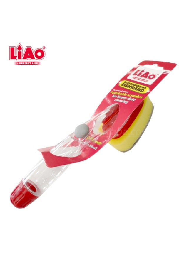 Liao لياو OCN-D130086 مجموعة أدوات تنظيف الصحون مع موزع صابون - أداة تنظيف مطبخ صفراء مع خزان صابون مدمج، مقبض مريح، شعيرات متينة لغسل الصحون، الأواني، المقالي، والأدوات - Image 5