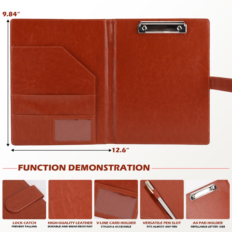 Tiankool Padfolio Portfolio Folder Binder -Faux Leather Portfolio Folder with Cover for A4 Notepad Holder, Business Portfolio for Resume, Legal Pad, Interview, Letter-size Padfolio for Women/Men,Brown - Image 2