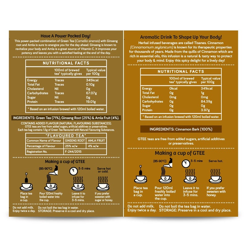 GTEE Green Tea Bags - Ginseng & Cinnamon Tea Bags, 25 Tea Bags (Pack of 2) - Image 4