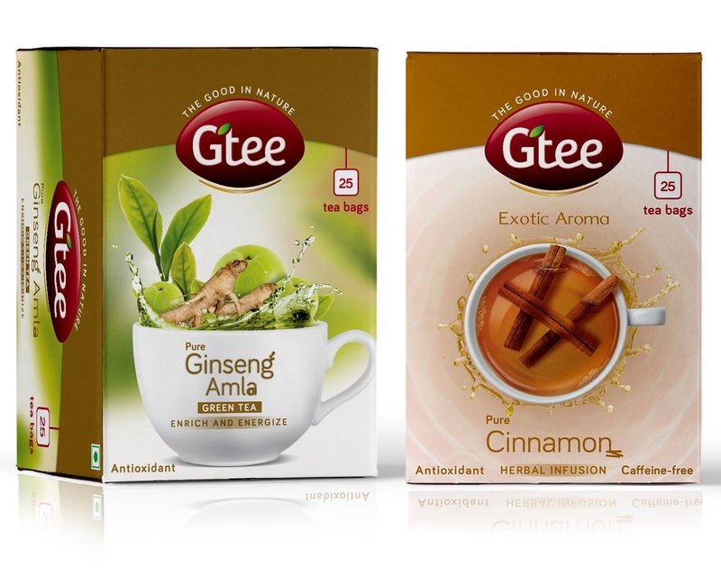 GTEE Green Tea Bags - Ginseng & Cinnamon Tea Bags, 25 Tea Bags (Pack of 2) - Image 1