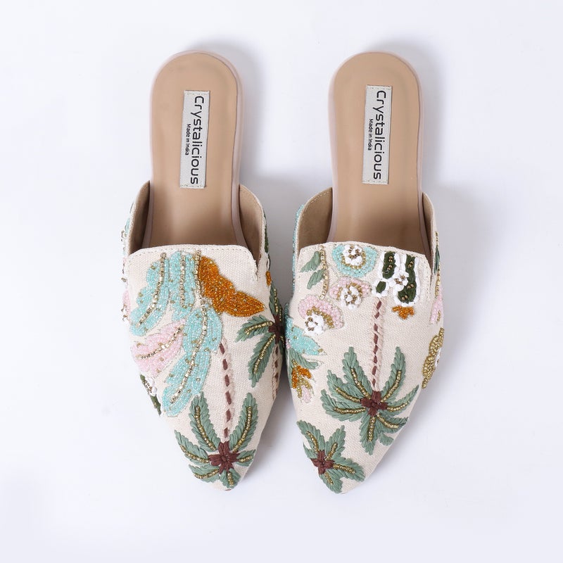 Crystalicious Amelia Daily Wear Women Flats Hand-Embroidered Cotton Canvas Fabric, 100% Animal-Free Material - Image 1