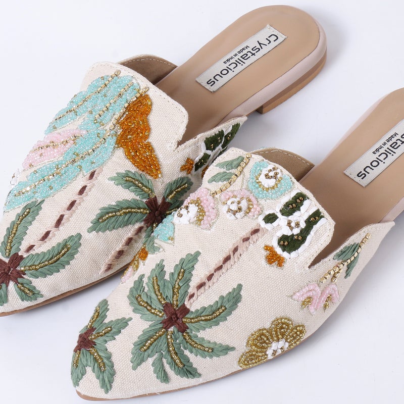 Crystalicious Amelia Daily Wear Women Flats Hand-Embroidered Cotton Canvas Fabric, 100% Animal-Free Material - Image 2