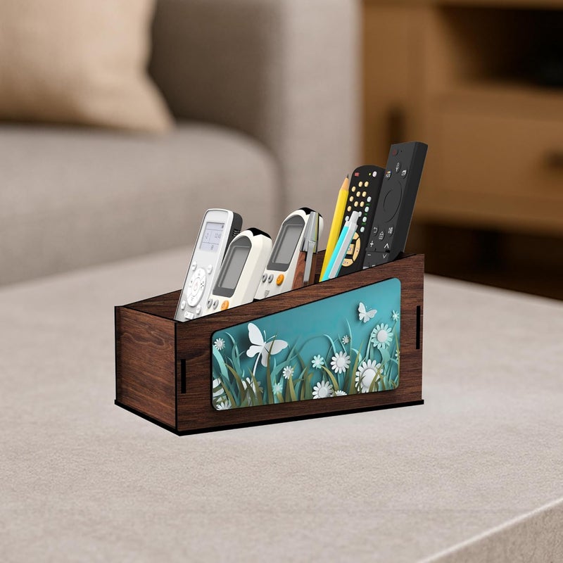 AVATAAR STUDIO Multipurpose Wooden Remote Stand Organizer with 3 Compartments, Premium Engineered Wood Desk Organizer for TV/AC Remotes, Stationery, Charger, Home & Office Use (Dark Walnut) - Image 1