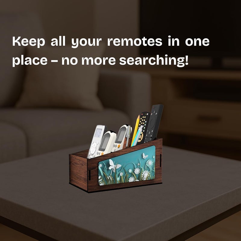 AVATAAR STUDIO Multipurpose Wooden Remote Stand Organizer with 3 Compartments, Premium Engineered Wood Desk Organizer for TV/AC Remotes, Stationery, Charger, Home & Office Use (Dark Walnut) - Image 4