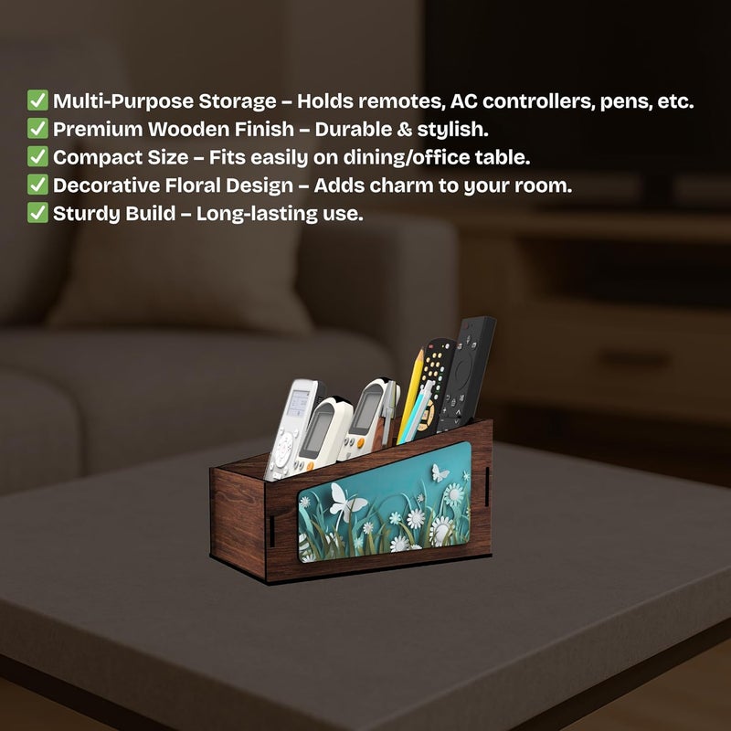 AVATAAR STUDIO Multipurpose Wooden Remote Stand Organizer with 3 Compartments, Premium Engineered Wood Desk Organizer for TV/AC Remotes, Stationery, Charger, Home & Office Use (Dark Walnut) - Image 3