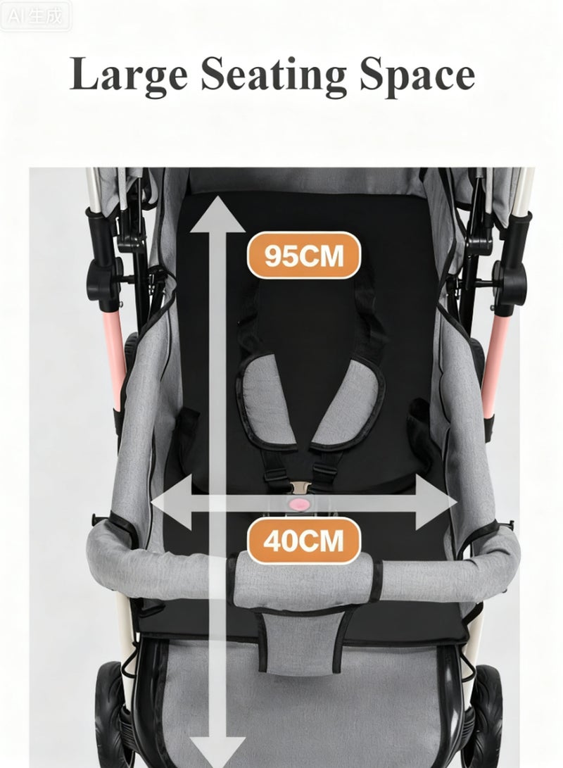 Jourvent Lightweight Baby Stroller with Reclining Seat - Compact Foldable Travel Pram for Infants & Toddlers, UV 50+ Canopy, Adjustable Footrest & Storage - Image 4