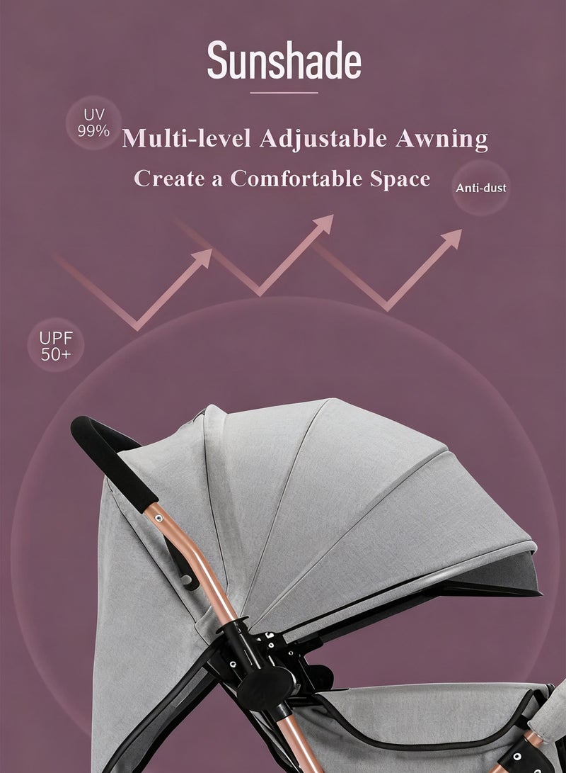 Jourvent Lightweight Baby Stroller with Reclining Seat - Compact Foldable Travel Pram for Infants & Toddlers, UV 50+ Canopy, Adjustable Footrest & Storage - Image 3