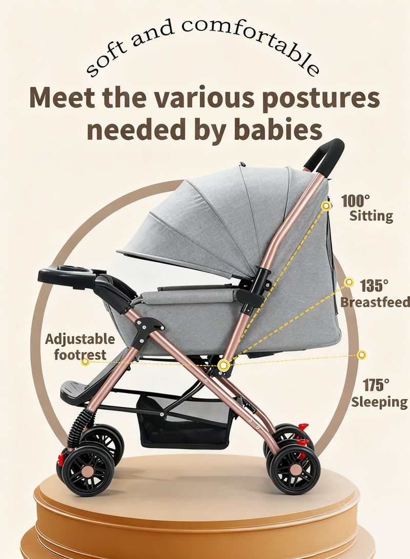 Jourvent Lightweight Baby Stroller with Reclining Seat - Compact Foldable Travel Pram for Infants & Toddlers, UV 50+ Canopy, Adjustable Footrest & Storage - Image 2