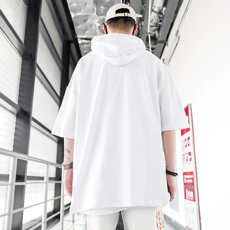 Hooded Short-sleeved T-shirt Men's Summer Ins Trendy Brand Trendy Teenager All-match Loose Flaty Handsome Half-sleeved T-shirt Base Shirt - Image 5