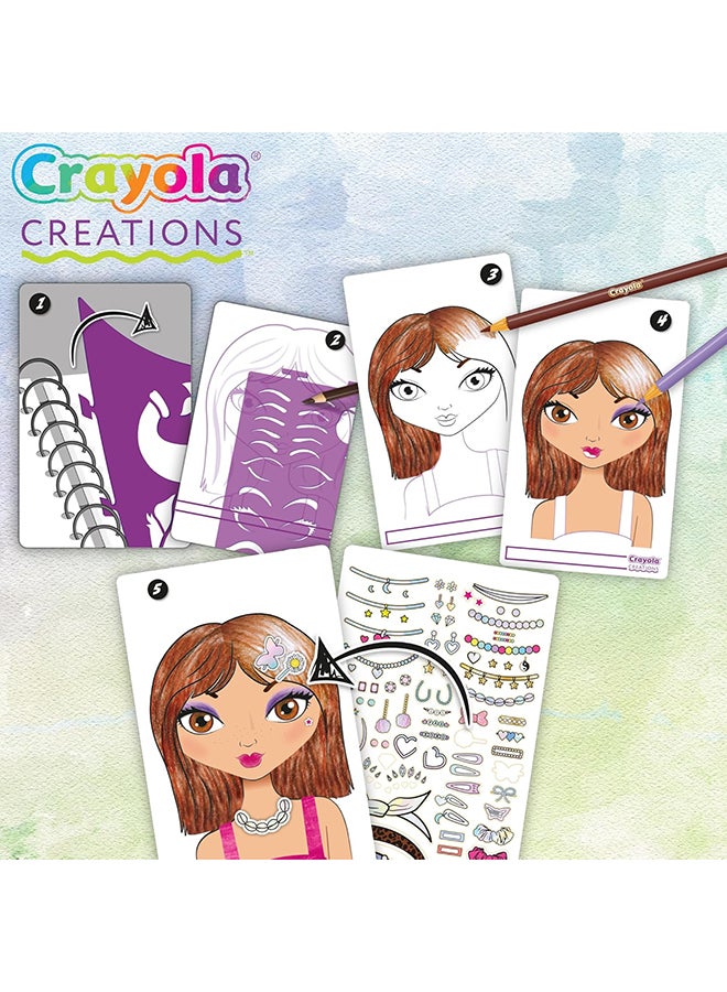 Crayola Creations CompaCountMake-Up Artist Sketch Set | includes tutorial pages with beauty and makeup secrets and many pages of sketches |  trendy makeup and hairstyle tests and always find new fashion combinations | Ages 6+ - Image 3