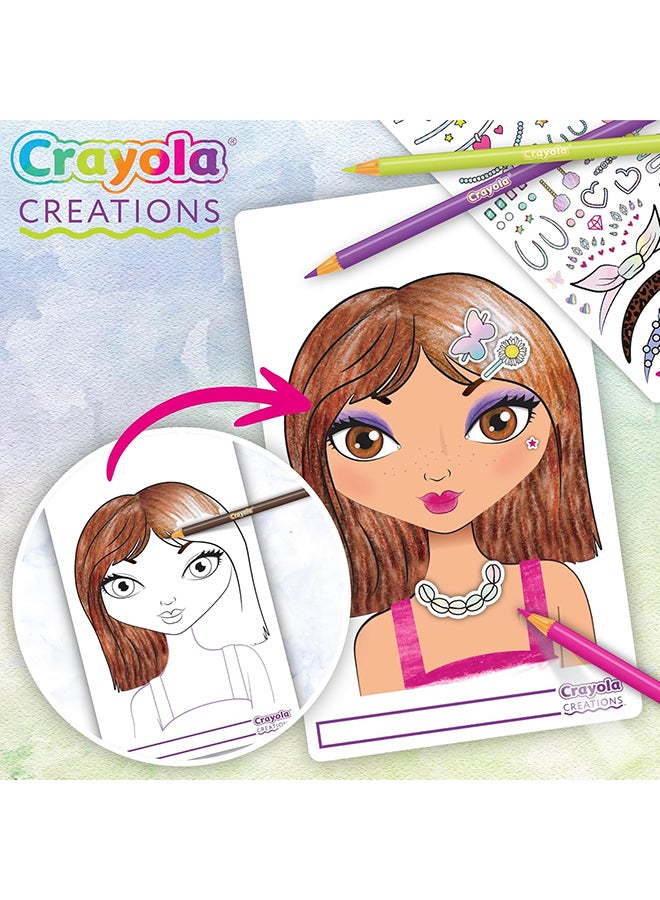 Crayola Creations CompaCountMake-Up Artist Sketch Set | includes tutorial pages with beauty and makeup secrets and many pages of sketches |  trendy makeup and hairstyle tests and always find new fashion combinations | Ages 6+ - Image 2