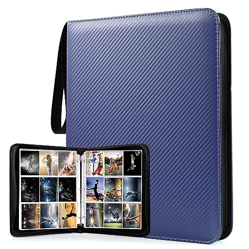 WOT I 900 Pockets Trading Card Binder Baseball Card Binder Sleeves with Zipper Double Sided Pockets Card Holder Carry Card Case for Baseball Card Football CardDark Blue - Image 1
